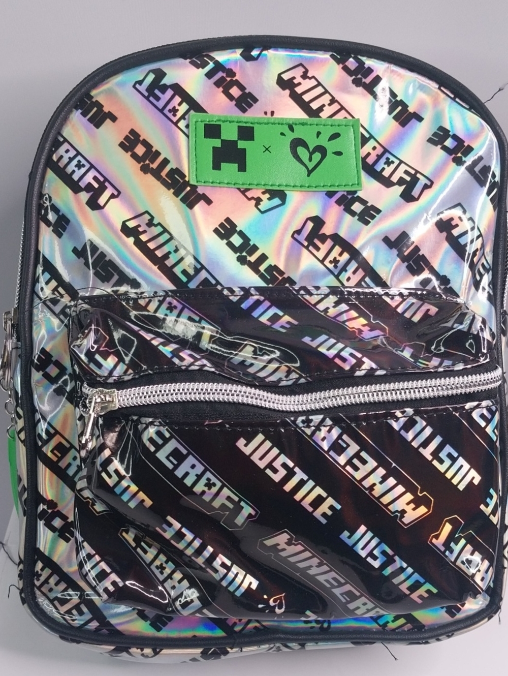 Justic Minecraft Holographic Mini Backpack - Holographic Black with Green Patch